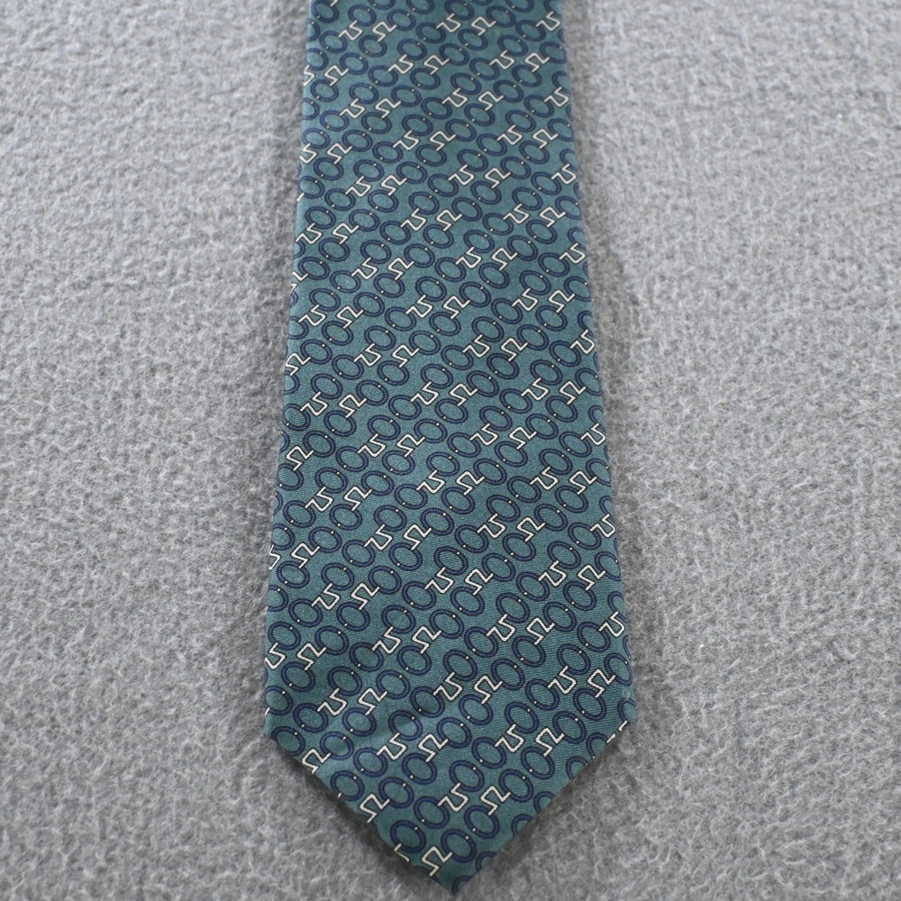 Regent Bert Pulitzer Mens Geometric Chain Link Silk Tie OS Teal Navy Vintage